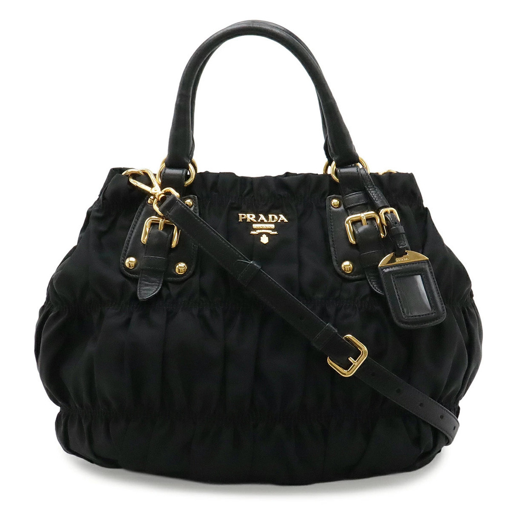 Prada TESSUTO Gathered Tote Bag Handbag Shoulder NERO Black